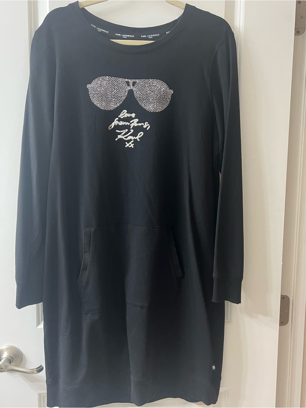 Karl Lagerfeld Black Rhinestone Sunglasses Sweatshirt Dress